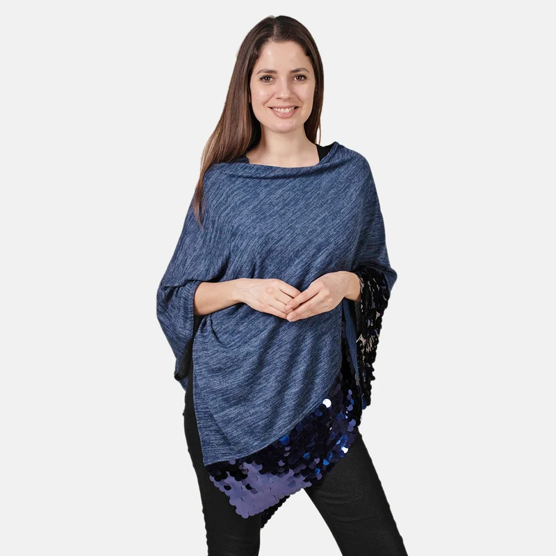 TAMSY Pailletten Poncho, Einheitsgröße Dunkelblau