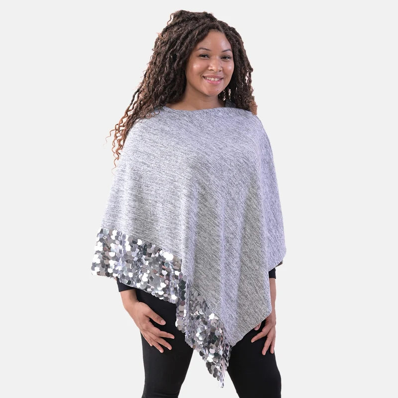 TAMSY Pailletten Poncho, Einheitsgröße Dunkelblau