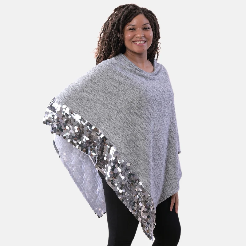 TAMSY Pailletten Poncho, Einheitsgröße Dunkelblau