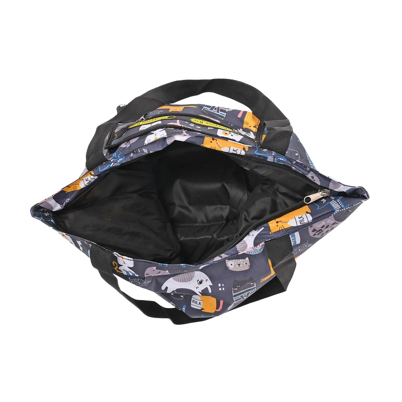 Faltbare Einkaufstasche mit Blumenmuster, aus wasserabweisendem Polyester, mit Innen- und Außentasche, 40x43 cm, Tragegriffe ca. 22 cm, Blau