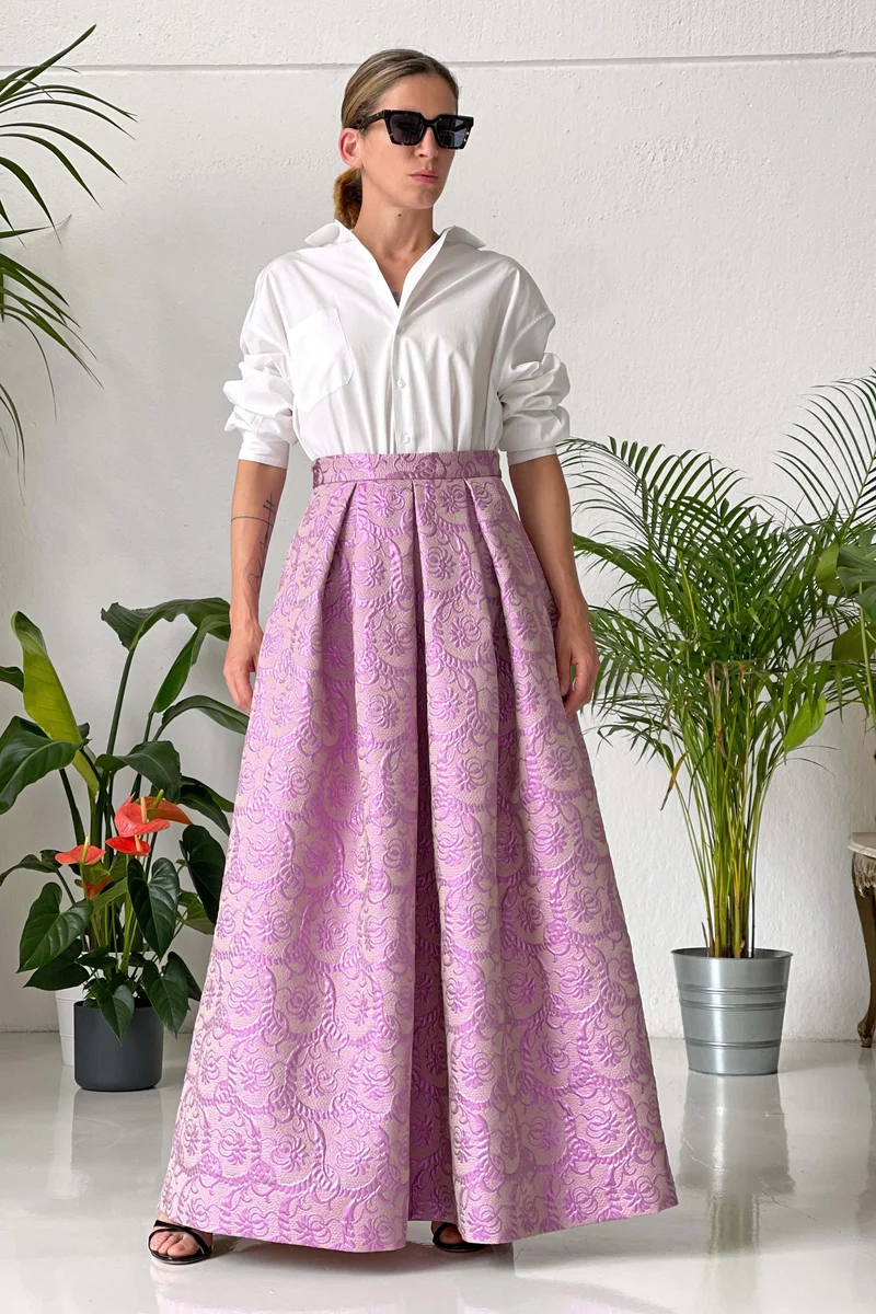 Long Lilac Lurex Skirt
