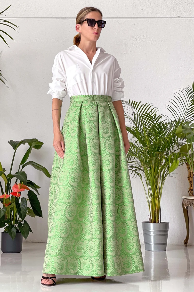 Long green Lurex skirt