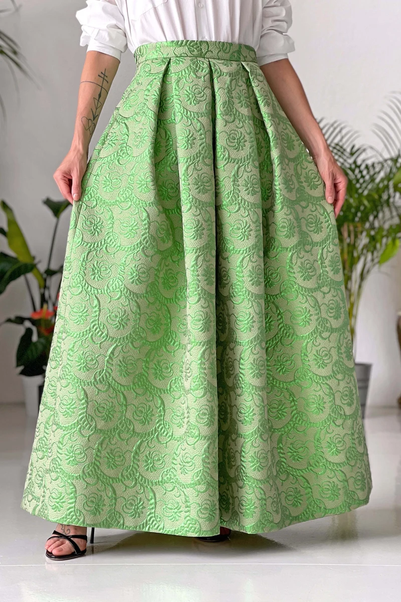 Long green Lurex skirt