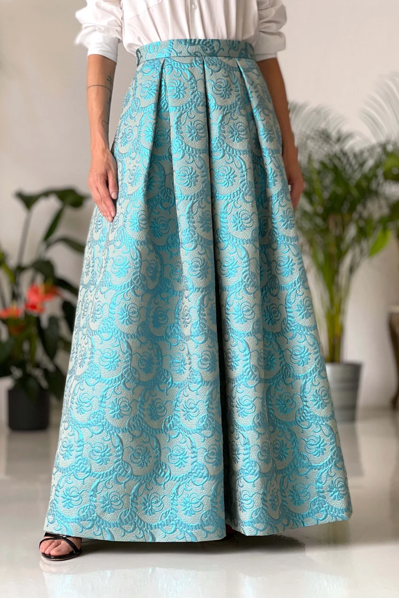 Long blue Lurex skirt