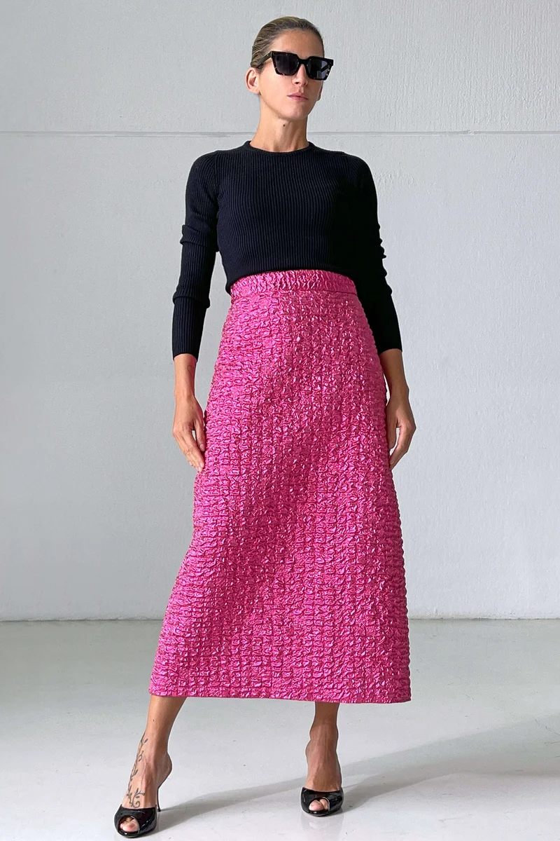 Elegant Flared Skirt in Pink Flambé