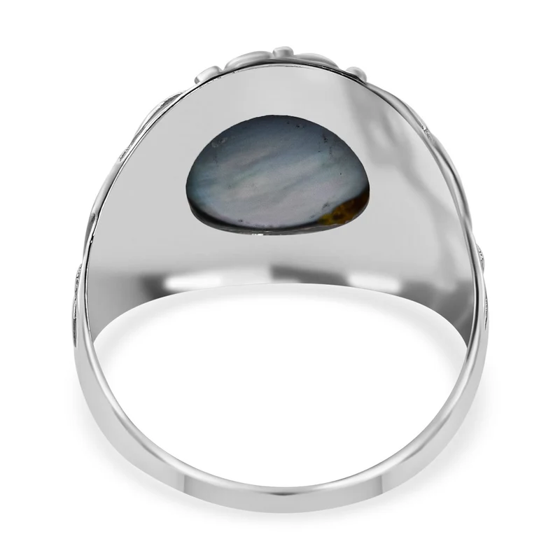 Blauer Mabenperlen Ring, 925 Silber