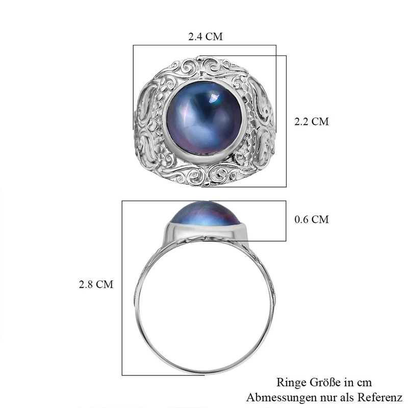 Blauer Mabenperlen Ring, 925 Silber