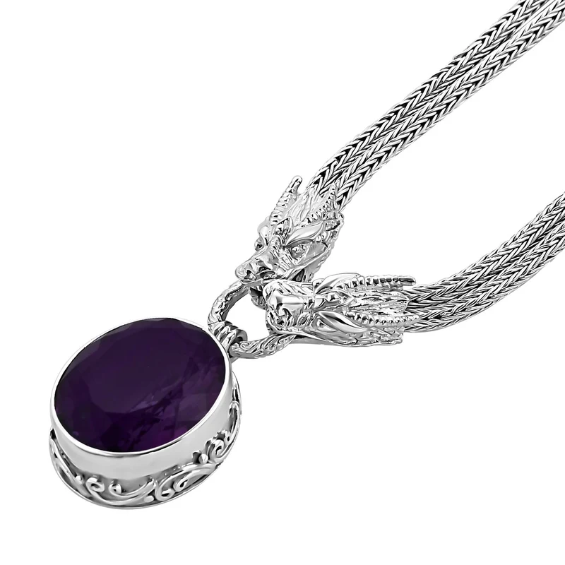 Royal Bali - Afrikanischer Amethyst Halskette, ca. 50 cm, 925 Silber, ca. 23.72 ct