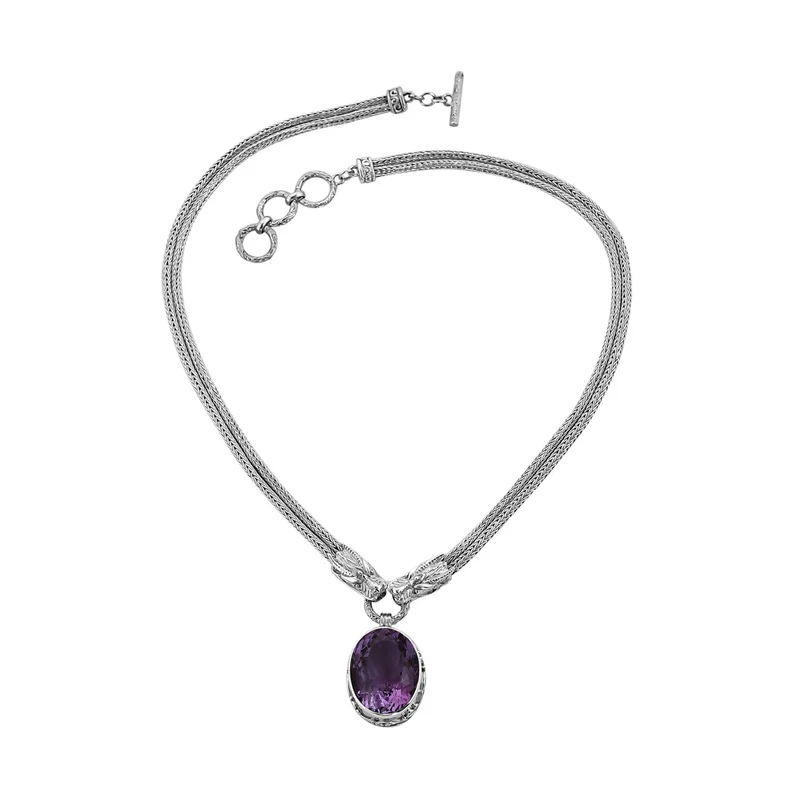 Royal Bali - Afrikanischer Amethyst Halskette, ca. 50 cm, 925 Silber, ca. 23.72 ct