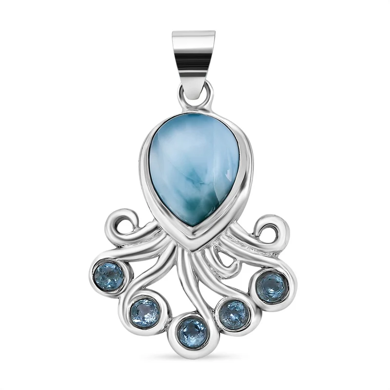 Royal Bali Kollektion- Larimar, Schweizer Blautopas Anhänger, 925 Silber - 5,51 ct.