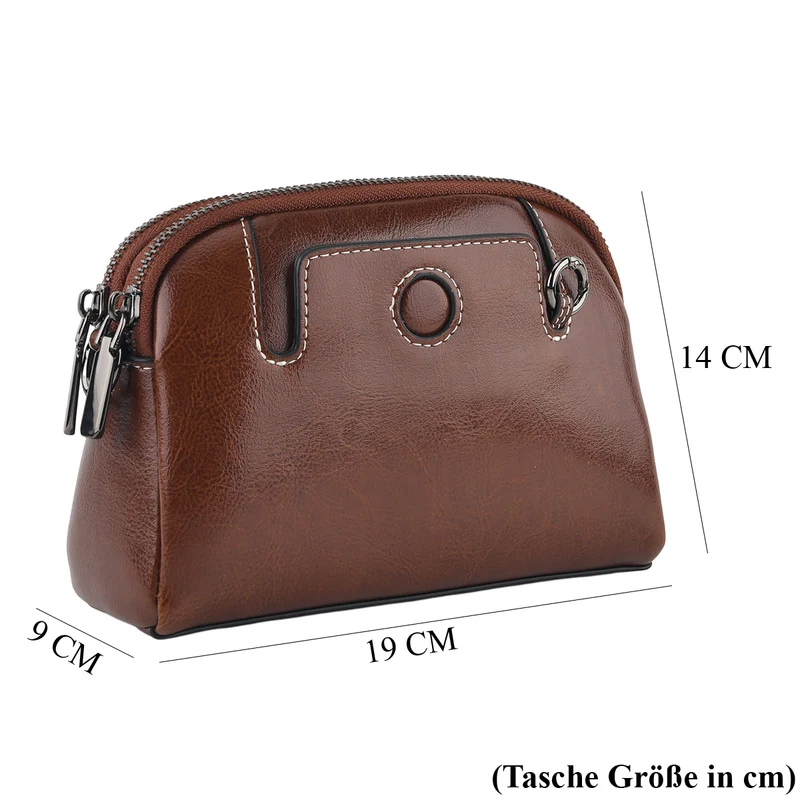 Echtleder-Umhängetasche mit zwei Außenfächern und verstellbarem Schulterriemen, 19 x 8 x 14 cm, Weiß
