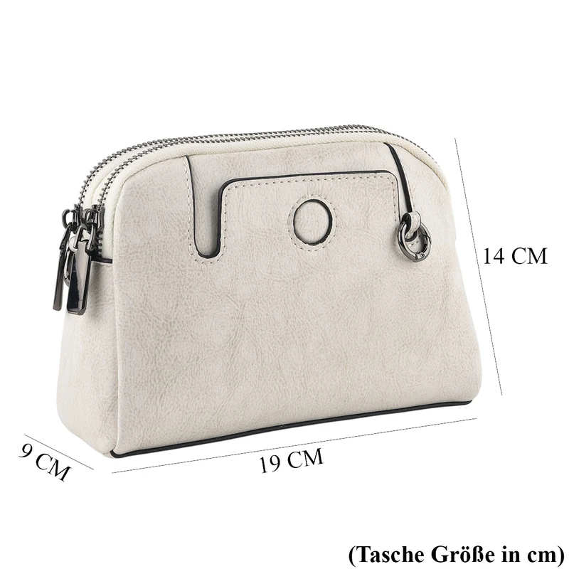 Echtleder-Umhängetasche mit zwei Außenfächern und verstellbarem Schulterriemen, 19 x 8 x 14 cm, Weiß