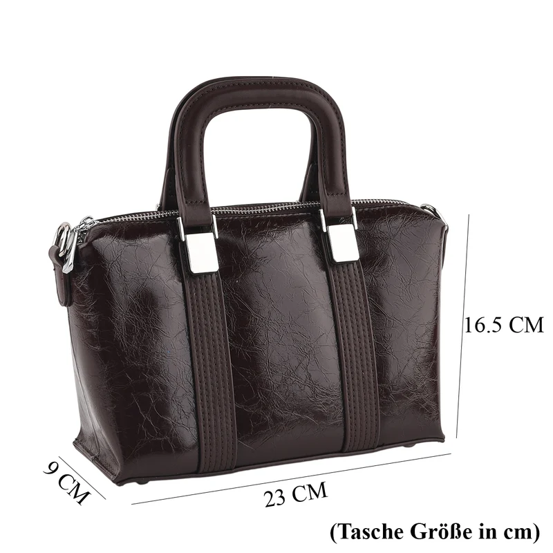Echtleder-Umhängetasche mit Tragehenkel und verstellbarem Schulterriemen, 23 x 9 x 16,5 cm, Kaffeebraun