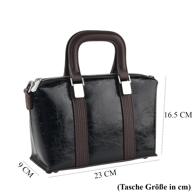 Echtleder-Umhängetasche mit Tragehenkel und verstellbarem Schulterriemen, 23 x 9 x 16,5 cm, Kaffeebraun