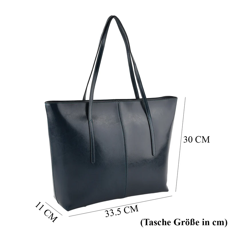 LA MAREY Echtleder-Shopper mit Kartenetui und Schlüsselfinder, 35,5 x 11 x 30 cm, Blau