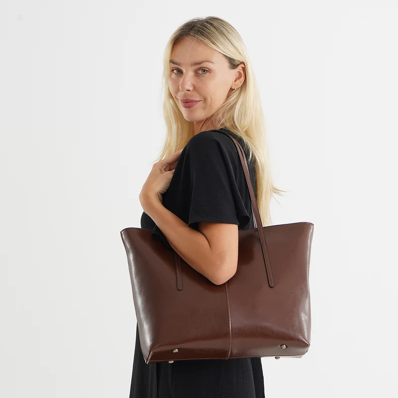 LA MAREY Echtleder-Shopper mit Kartenetui und Schlüsselfinder, 35,5 x 11 x 30 cm, Blau