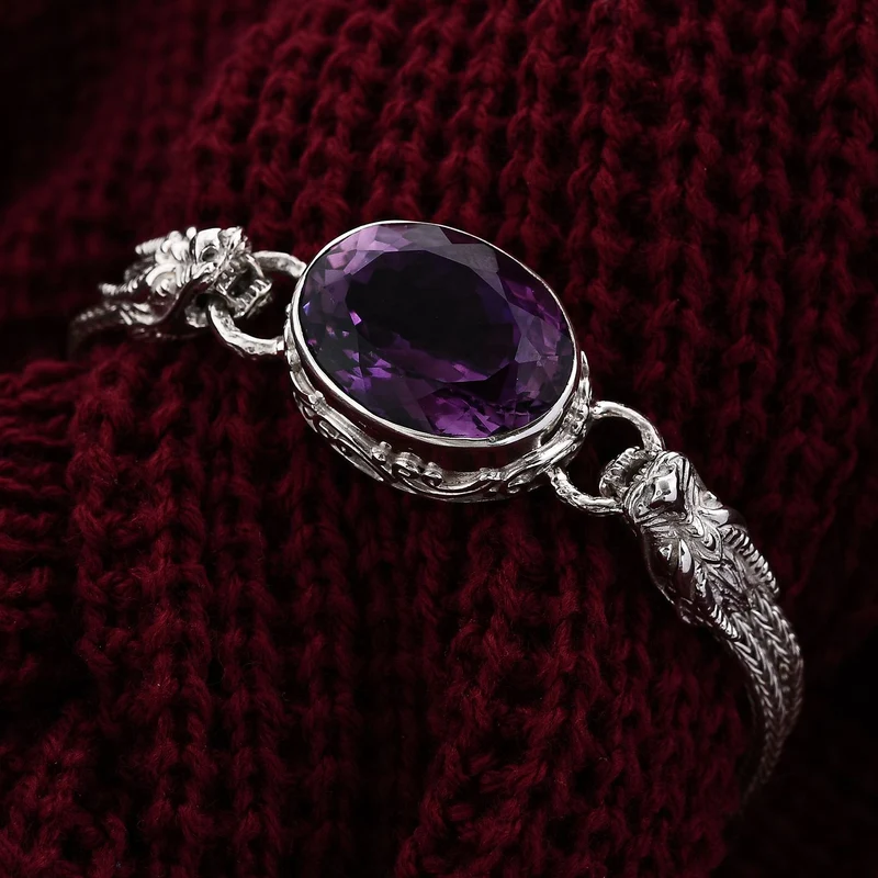 Royal Bali Kollektion- Afrikanisches Amethyst-Armband, 19cm, 925 Silber - 26,22 ct.