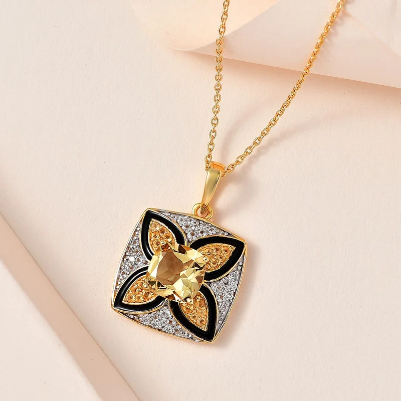 GP Royal Kollektion - AA Citrin, Weißer Zirkon Anhänger mit Kette, 925 Silber Gelbgold Vermeil, ca. 5.43 ct