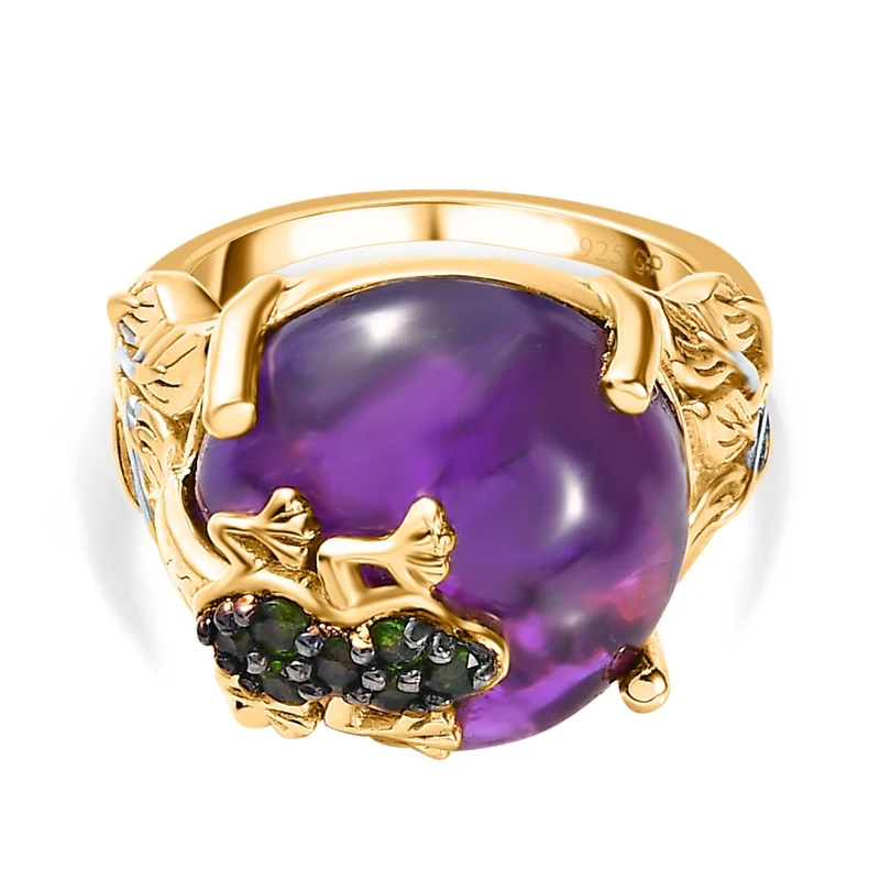 GP Trionfo Kollektion - AA Afrikanischer Amethyst, Natürlicher Chromdiopsid Ring, 925 Silber Gelbgold Vermeil ca. 15.18 ct