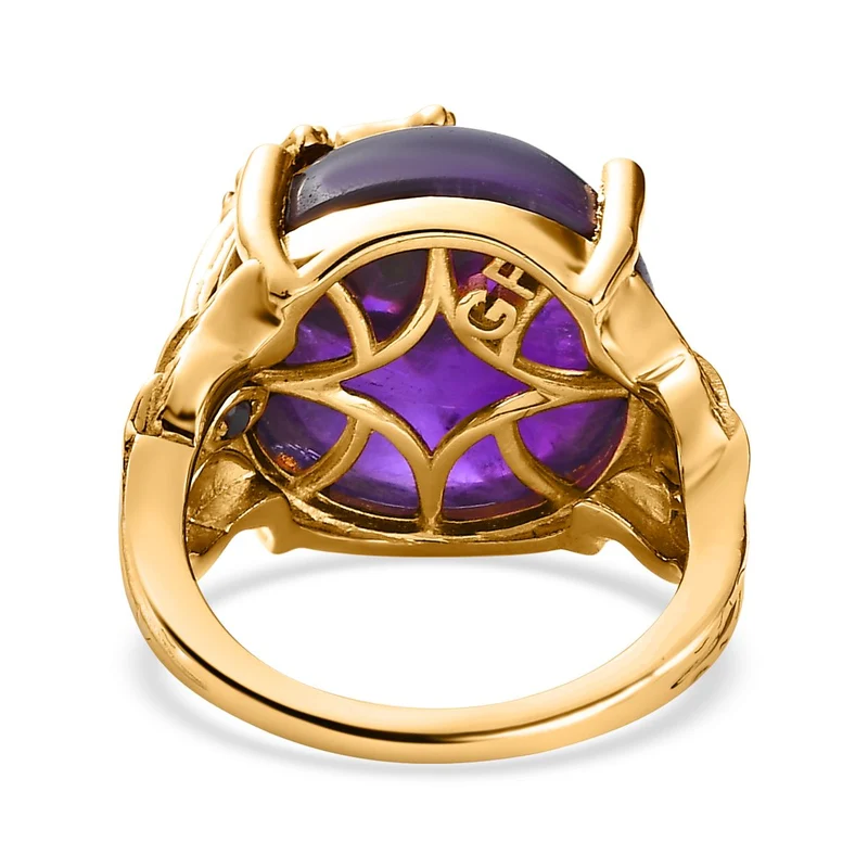 GP Trionfo Kollektion - AA Afrikanischer Amethyst, Natürlicher Chromdiopsid Ring, 925 Silber Gelbgold Vermeil ca. 15.18 ct
