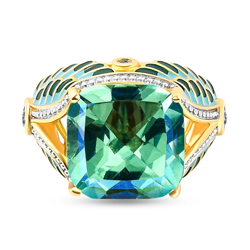GP Spezial Kollektion - Pfau Triplette Quarz und grüner Saphir-Ring, 925 Silber Gelbgold Vermeil ca. 11.14 ct
