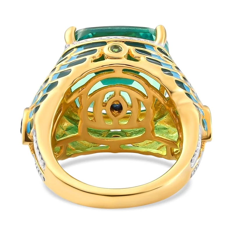 GP Spezial Kollektion - Pfau Triplette Quarz und grüner Saphir-Ring, 925 Silber Gelbgold Vermeil ca. 11.14 ct