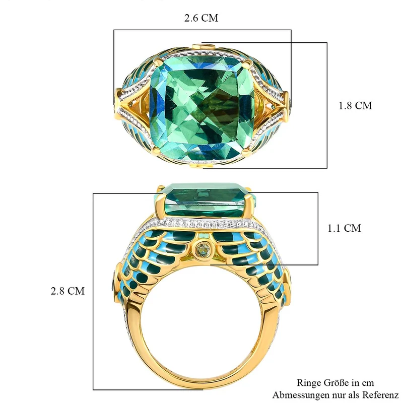 GP Spezial Kollektion - Pfau Triplette Quarz und grüner Saphir-Ring, 925 Silber Gelbgold Vermeil ca. 11.14 ct