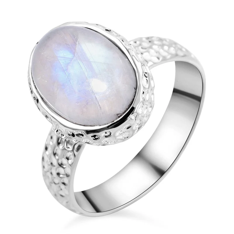 Royal Bali - Regenbogen Mondstein Ring, 925 Silber ca. 6.01 ct