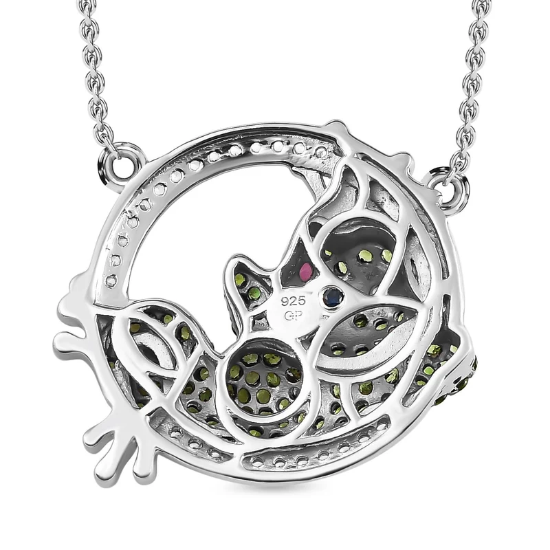 GP Trionfo Kollektion - Rhodolith Granat, natürliche Chromdiopsid und weiße Zirkon Halskette, ca. 45 cm, 925 Silber, platiniert ca. 2.14 ct