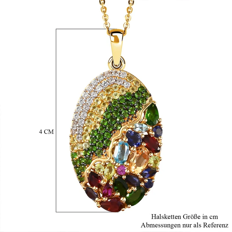 GP Italienische Garten Kollektion - Mehrfarbiger Edelstein-Anhänger mit Kette, 925 Silber Gelbgold Vermeil ca. 4,46 ct