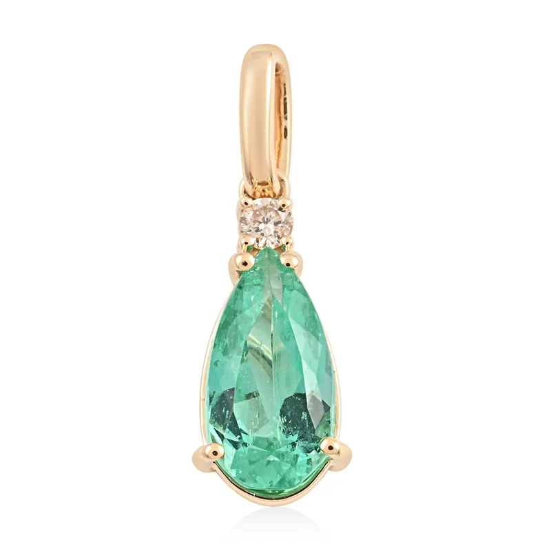 AAA Kolumbianischer Smaragd und weißer Diamant-Anhänger, zertifiziert und geprüft, 585 Gold ca. 1.15 ct