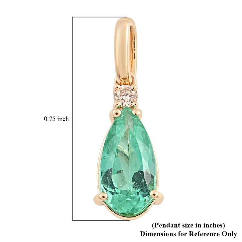AAA Kolumbianischer Smaragd und weißer Diamant-Anhänger, zertifiziert und geprüft, 585 Gold ca. 1.15 ct