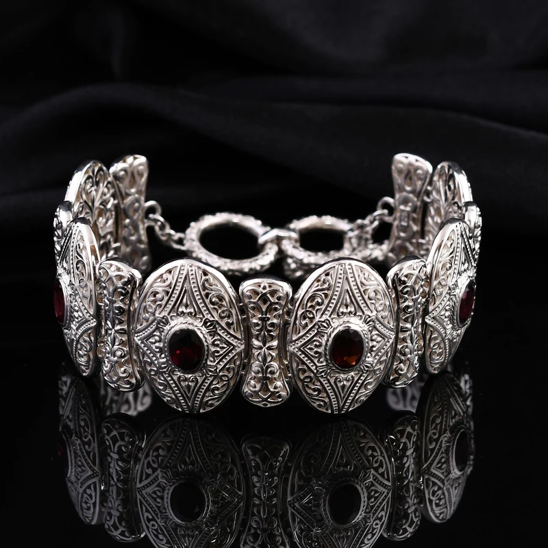 Royal Bali - Natürlicher Rhodolith Granat Armband, ca. 19 cm 925 Silber. ca.49.5g, ca. 1.01 ct