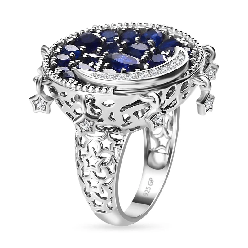 GP Celestial Kollektion - Masoala Saphir (Fissure gefüllt) Ring, 925 Silber platiniert ca. 5.55 ct