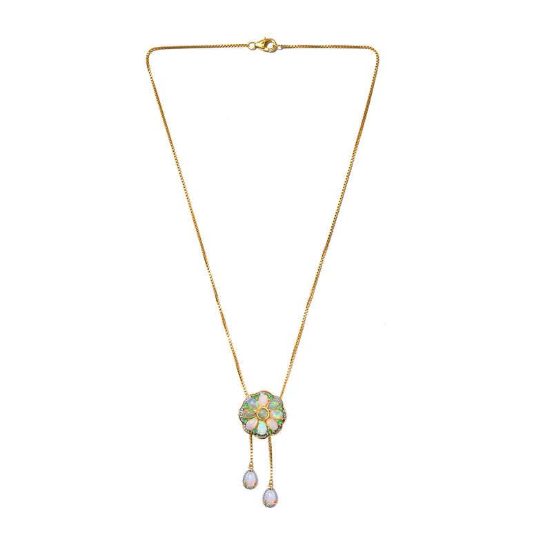 GP Kollektion - Natürliche, äthiopische Welo Opal Halskette, ca. 45 cm, 925 Silber vergoldet ca. 3.79 ct