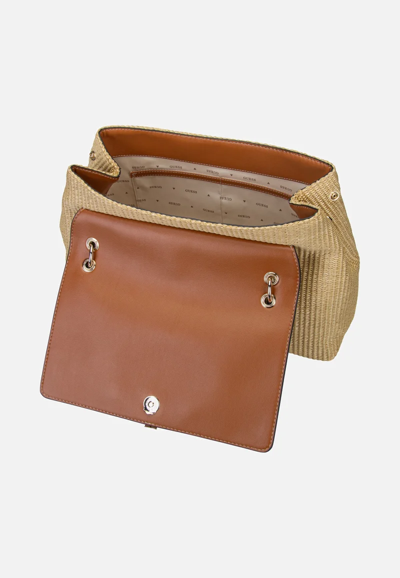 Maggie Straw Large Flap 53200 Natural/Caramel - Schultertasche