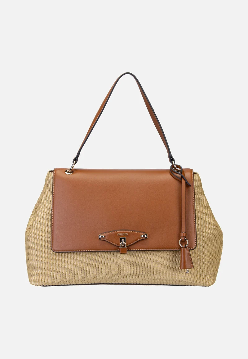 Maggie Straw Large Flap 53200 Natural/Caramel - Schultertasche