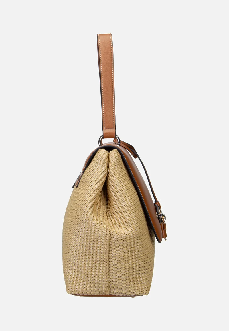 Maggie Straw Large Flap 53200 Natural/Caramel - Schultertasche