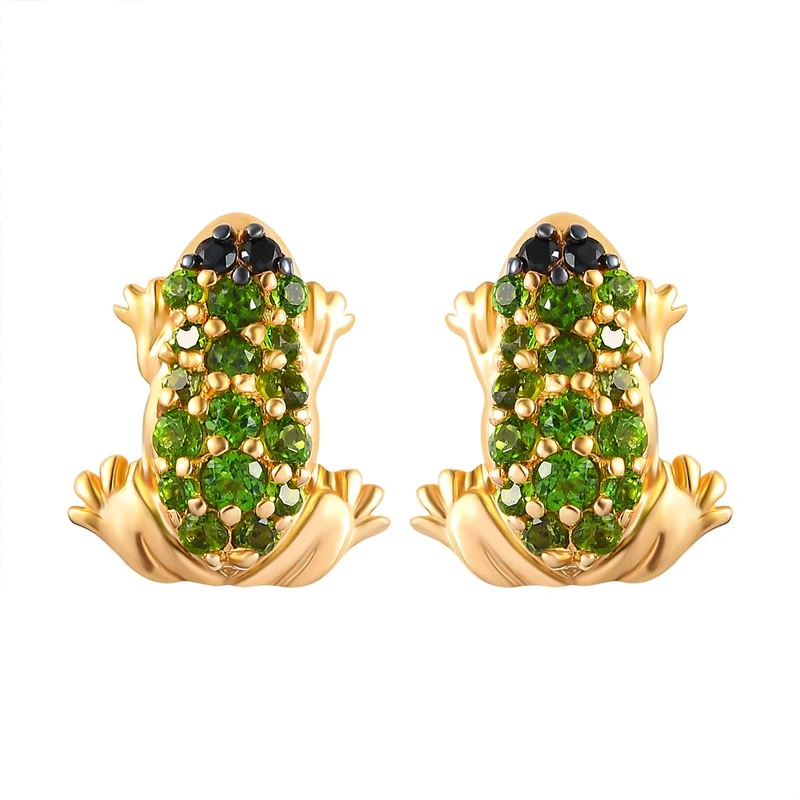 GP Trionfo Kollektion - Natürliche Chromdiopsid Ohrringe, 925 Silber Gelbgold Vermeil ca. 0.98 ct