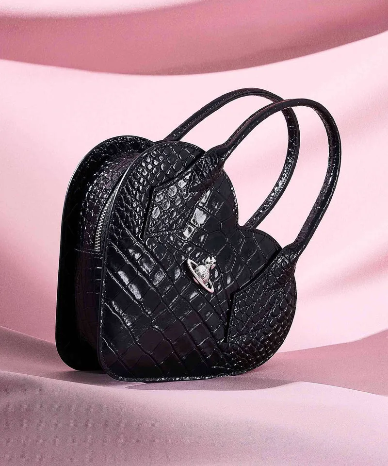 Vivienne Westwood Josephine Heart Embossed Croc Handtasche black