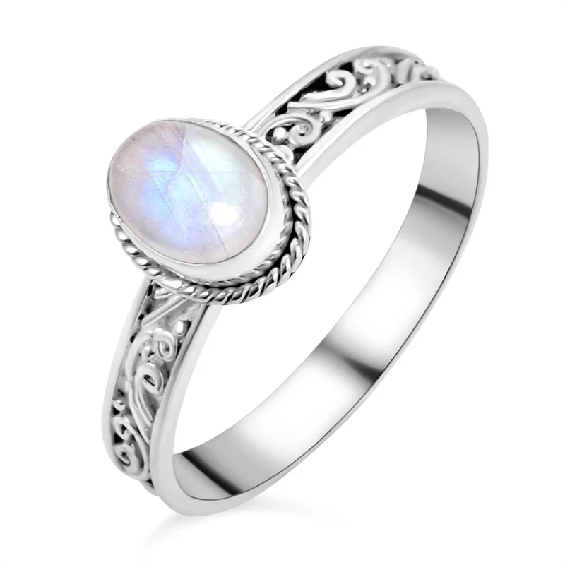 Royal Bali - Regenbogen Mondstein Ring, 925 Silber ca. 1,40 ct