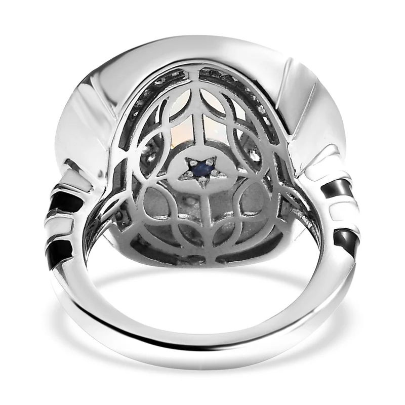GP Kollektion - Natürlicher, äthiopischer Welo Opal und weißer Zirkon Ring, 925 Silber platiniert ca. 2.21 ct
