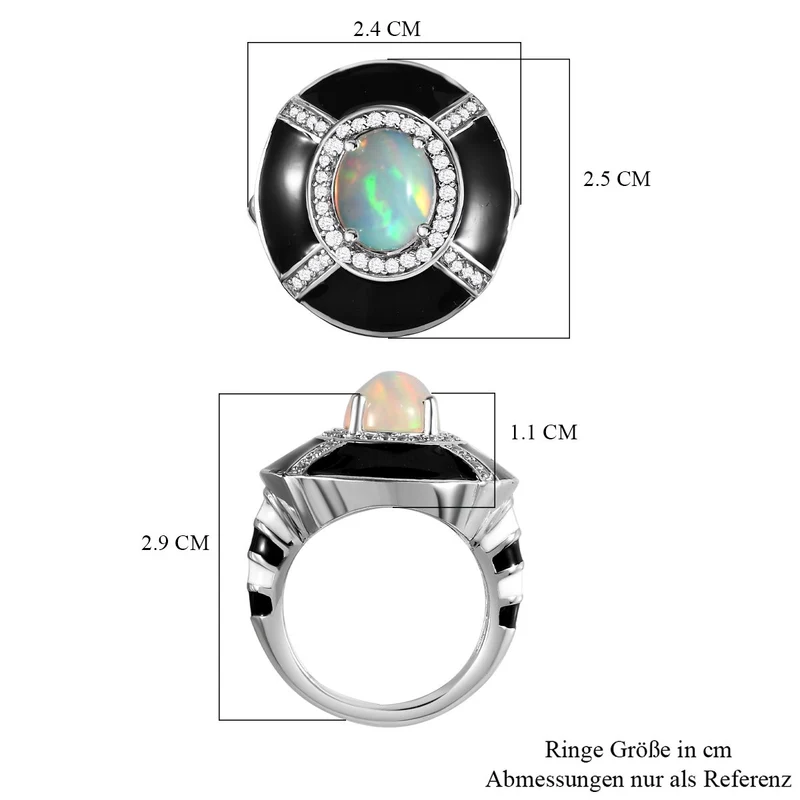 GP Kollektion - Natürlicher, äthiopischer Welo Opal und weißer Zirkon Ring, 925 Silber platiniert ca. 2.21 ct