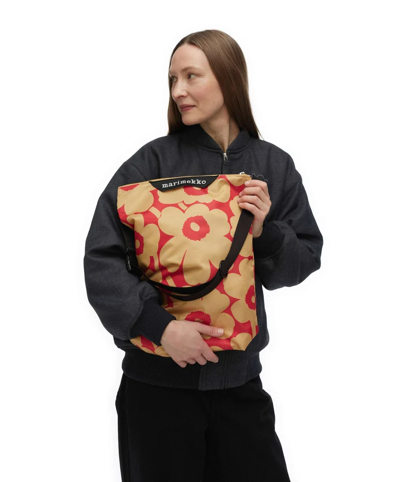 Marimekko Neat Unikko M Beuteltasche light brown/red
