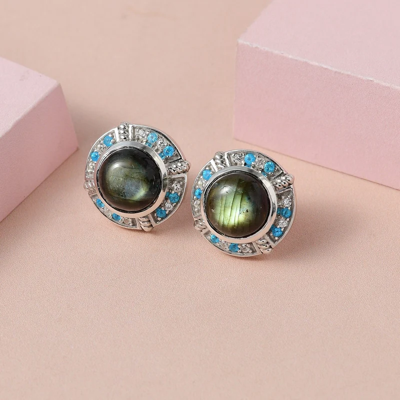 GP Kollektion - Labradorit, Kanchanaburi blaue Saphir Ohrringe, 925 Silber platiniert ca. 10.24 ct
