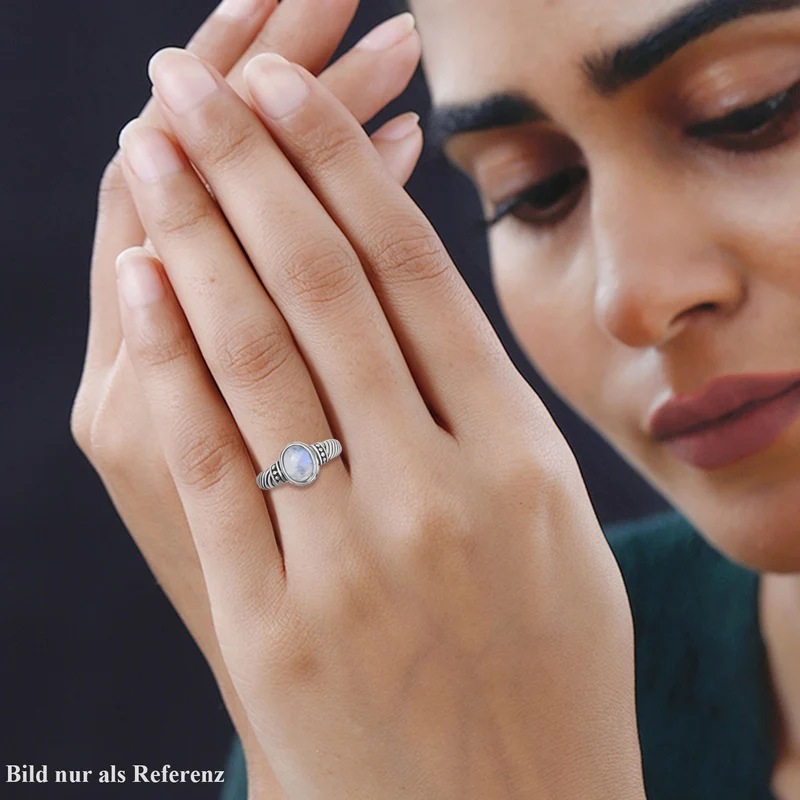 Regenbogen Mondstein Ring, 925 Silber,, ca. 2.25 ct