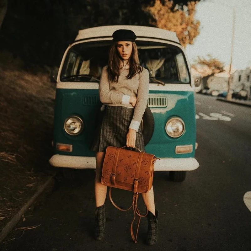 ECOSUSI Vegan Leather Floral Pattern Laptoptasche / Aktentasche / Rucksack
