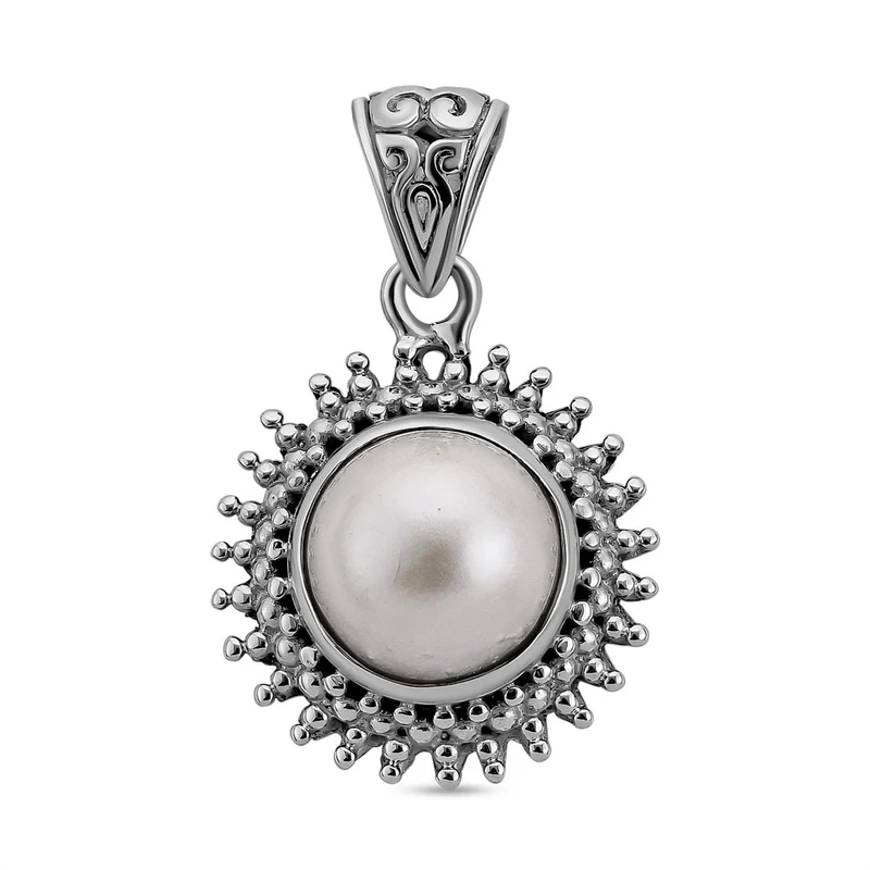 Royal Bali Kollektion - weiße Mabe Perle Anhänger 925 Silber