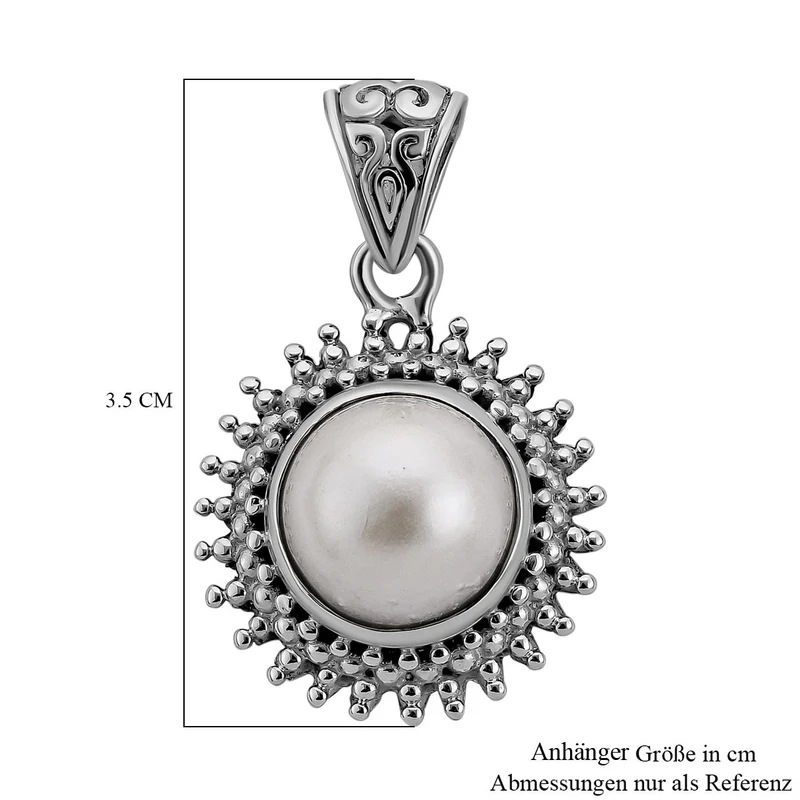 Royal Bali Kollektion - weiße Mabe Perle Anhänger 925 Silber
