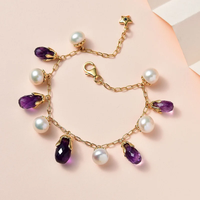 GP Italienische Garten Kollektion - AA Afrikanischer Amethyst Armband ca. 19 cm 925 Silber Gelbgold Vermeil ca. 49.82 ct